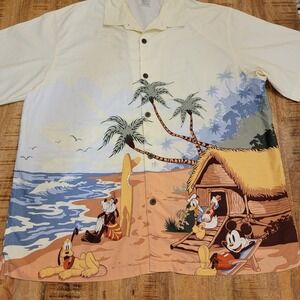 Walt Disney World Hawaiian‎ Shirt Mens XL Mickey Goofy Pluto Donald Rare
